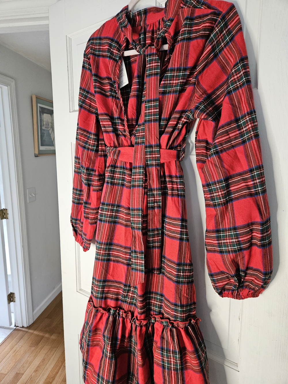 Cupshe Red Plaid Maxi Dress with Tie-Neck#261